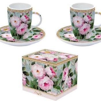 Porcelán eszpresszócsésze + alj 2 személyes 50ml, dobozban, Roses... kép