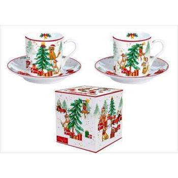 Porcelán eszpresszócsésze+alj 2 személyes 75ml dobozban, Christma... kép