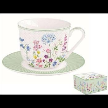 Porcelán reggelizőcsésze+alj 370ml, dobozban, Floraison kép