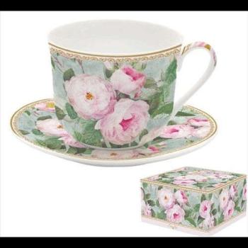 Porcelán reggelizőcsésze + alj 400ml, dobozban, Roses in Bloom kép