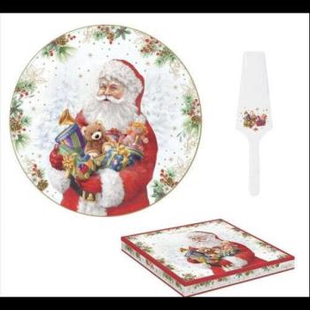 Porcelán tortatál lapáttal, 32cm, dobozban, Santa Is Santa kép