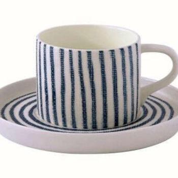 Porceláncsésze+alj 225ml, szövött hatású,Blue Breeze White kép