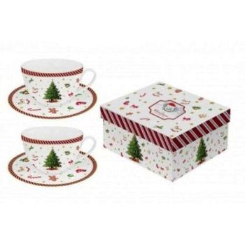 Porceláncsésze+alj 280ml,2 személyes, dobozban, Christmas Tree 2 kép