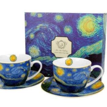 Porceláncsésze+alj,280ml,2 személyes, dobozban, Van Gogh: Csillagos éj kép