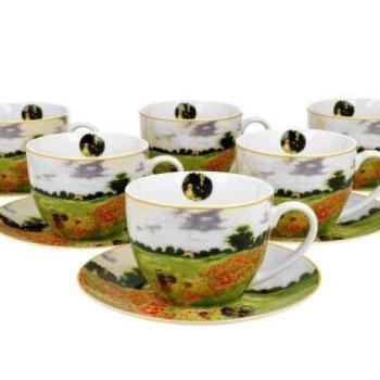 Porceláncsésze+alj, 280ml, 6 személyes, dobozban, Monet: Pipacsmező kép