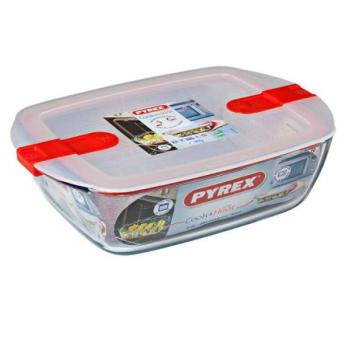 Pyrex COOK&amp;amp;HEAT Szögletes sütőtál műanyagfedővel 28cm kép