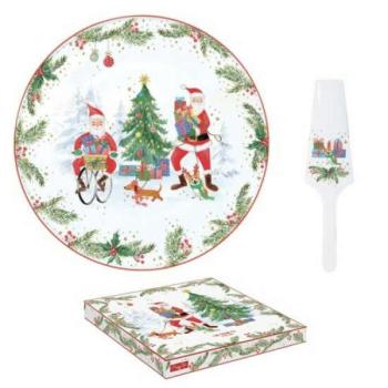 R2S.1112JOYF Porcelán tortatál lapáttal, 32cm, dobozba, Joyful Santa kép