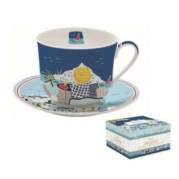 R2S.1454SEAD Porcelán reggelizőcsésze+alj 400ml, dobozban, Sea Dr... kép