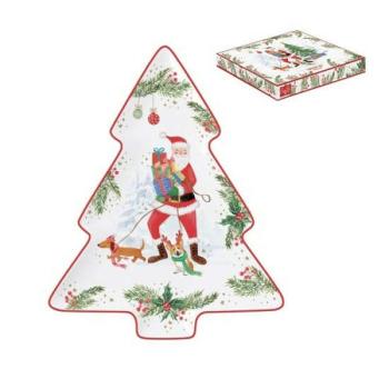 R2S.1481JOYF Porcelán fenyőtálca 20,5x25,5cm, dobozban, Joyful Santa kép