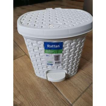 Rattan hatású pedálos szemetes 21,5 l, Fehér kép