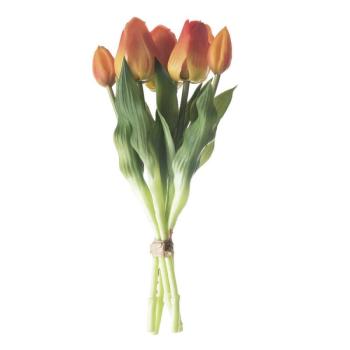 Real touch gumi tulipán, 5 szálas köteg, 30cm magas - Narancssárga kép