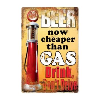 Retro dekor fémtábla, Beer now cheaper than Gas, drink dont drive... kép