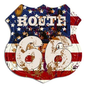 Retro dekor fémtábla,&quot;ROUTE 66-USA Flag&quot;, Méret: 30x30cm kép