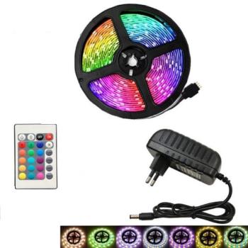 RGB LED szalag szett távirányítóval - 5 méter - 2590.-Ft (BBV) kép