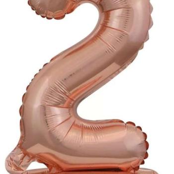 Rose Gold mini 2-es szám fólia lufi talppal 38 cm kép