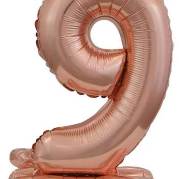 Rose Gold mini 9-es szám fólia lufi talppal 38 cm kép