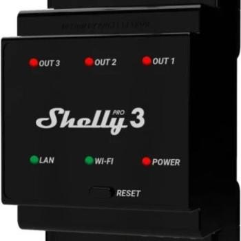 Shelly Pro 3, kapcsolómodul 3x 16A DIN sínre, WiFi, LAN kép