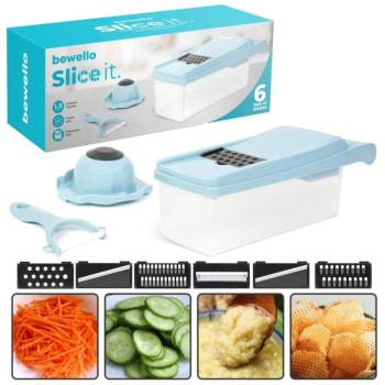 Slice it - mosogatógépben mosható, praktikus szeletelő készlet - 1,5 literes tárolódobozzal és 6 cserélhető pengével (GL-BW1003) kép