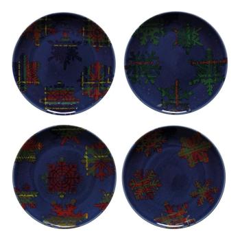 Snowflake 4 db-os kék-piros agyagkerámia desszertes tányér szett, ø 21,6 cm - Casafina kép