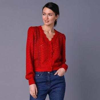 Stretch azúrkék pulóver makramé és hullámos kivitelben kép