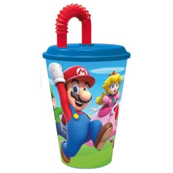 Super Mario szívószálas pohár, műanyag 430 ml kép