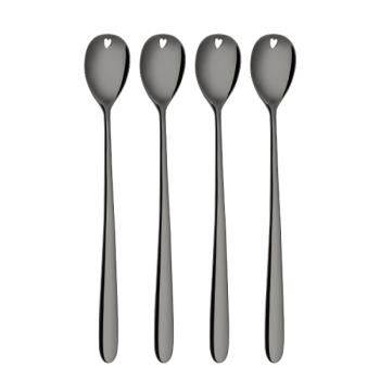 Szívecskés lattés kanalak szürke 4 db-os készlet – Love Cutlery – szürke kép