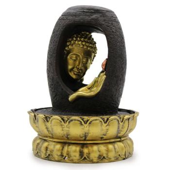 Szobai csobogó – Arany Buddha és Vitarka Mudra (LED világítással) kép