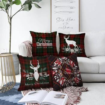 Tartan Merry Christmas 4 db-os karácsonyi zsenília párnahuzat szett, 55 x 55 cm - Minimalist Cushion Covers kép