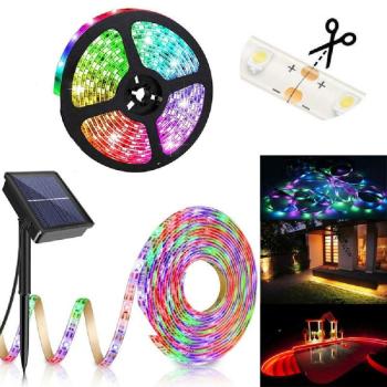 Távirányítással vezérelhető, időzíthető, napelemes, kültéri RGB LED szalag - 5M (BBV) (BBD) kép