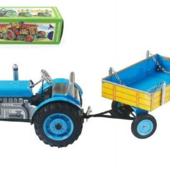 Teddies Traktor Zetor utánfutóval kék fém 28 cm Kovap doboz kép