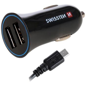 Töltő USB 12/24V Swissten 2,4AMP 2X USB + micro USB kábel kép