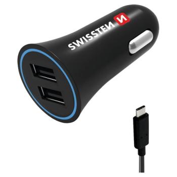 Töltő USB 12/24V Swissten 2,4AMP 2x USB+USB-C kábel kép