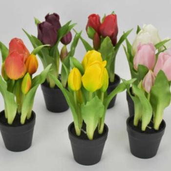 Tulipán Művirág 4 szálas virágcserépben 22cm  ( az ár 1 db ra von... kép