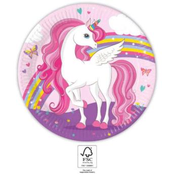 Unicorn Rainbow Colors, Unikornis papírtányér 8 db-os 23 cm FSC kép
