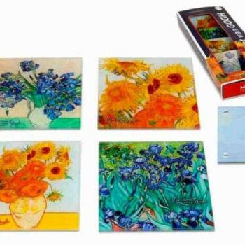 Üveg poháralátét 4db-os szett, 10,5x10,5cm, Van Gogh vegyes (virágok) kép