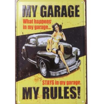 Vintage Dekor Autóműhely Fémtábla, dombornyomott, &#039;My Garage, My... kép