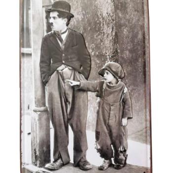 Vintage Dekor Fémtábla, Charlie Chaplin dombornyomott fényképe, r... kép