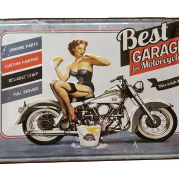 Vintage Dekor Fémtábla, dombornyomott, &#039;Best Garage for Motorcycl... kép