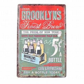 Vintage Dekor Fémtábla, dombornyomott &#039;Brooklyn&#039;s Finest Brew&#039; fe... kép