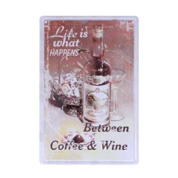 Vintage Dekor Fémtábla, dombornyomott &#039;Coffee and Wine&#039; felirat,... kép