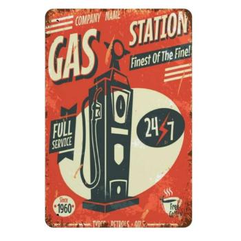 Vintage Dekor Fémtábla, dombornyomott, &#039;Gas Station 7/24&#039; felirat... kép