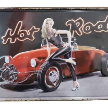 Vintage Dekor Fémtábla, dombornyomott, &#039;Hot Rod&#039; felirat, retro h... kép