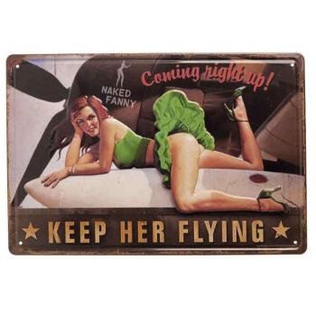 Vintage Dekor Fémtábla, dombornyomott, &#039;Keep her Flying&#039; felirat,... kép