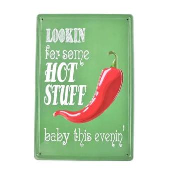 Vintage Dekor Fémtábla, dombornyomott &#039;LOOKIN for some HOT STUFF&#039;... kép