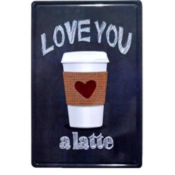 Vintage Dekor Fémtábla, dombornyomott, &#039;Love you a latte&#039; felirat... kép