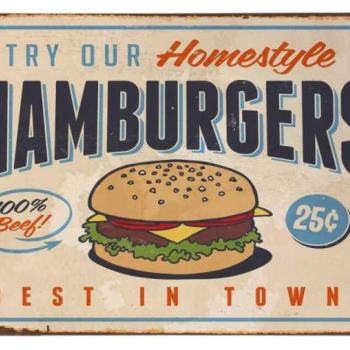 Vintage Dekor Hamburgeres Fémtábla, dombornyomott, &#039;HAMBURGERS&#039; f... kép