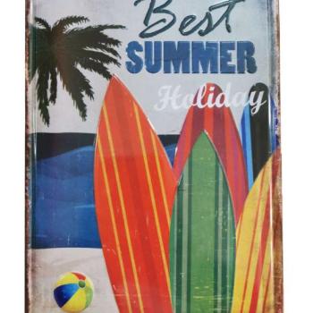 Vintage Dekor Szörf Deszkás Fémtábla, dombornyomott &#039;Summer&#039; feli... kép