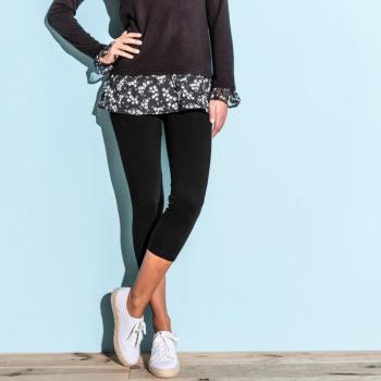 2 db egyszínű 3/4-es leggings készlet elasztikus derékkal kép