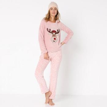 Hosszú ujjú fleece pizsama "rénszarvas" motívummal kép
