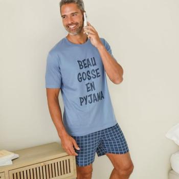 Pizsama kockás rövidnadrággal és nyomtatással kép